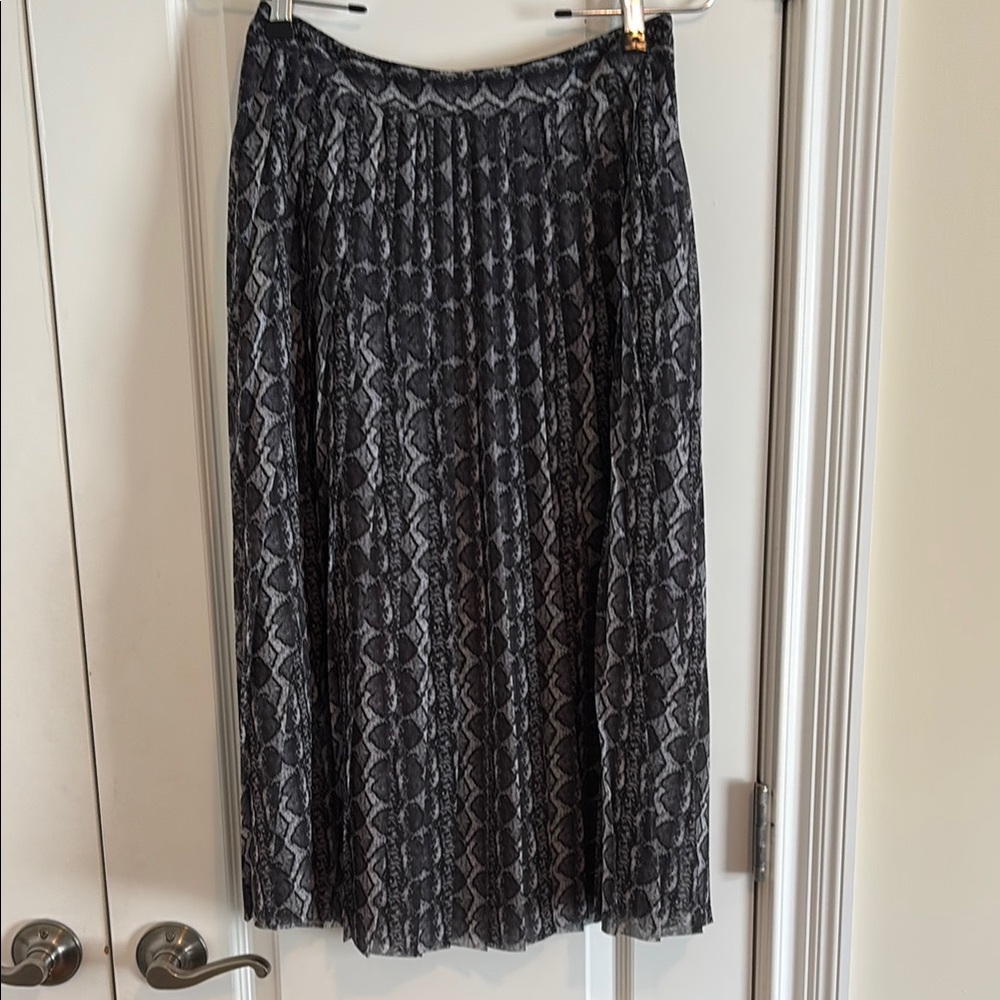 RACHEL Rachel Roy Black and Silver Pleated Midi Skirt
